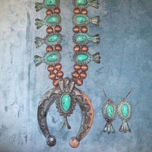 Copper and Turquoise Western Necklace & Earrings
